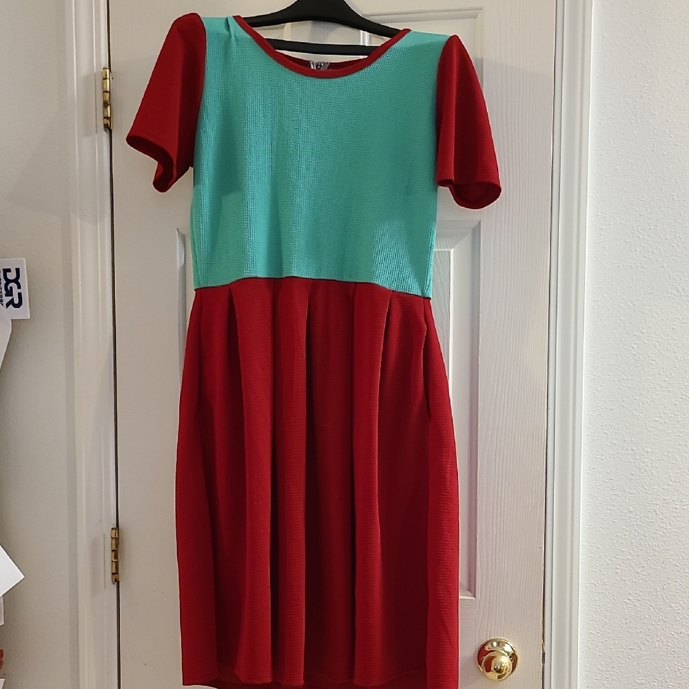 LuLaRoe Red and Teal Green Midi Dress